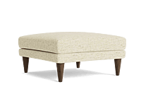 Mid-Century Solid Wood Ottoman with Curved Seat – Walnut Finish & Tan Upholstery Mid-Century Solid Wood Ottoman with Curved Seat – Walnut Finish & Tan Upholstery