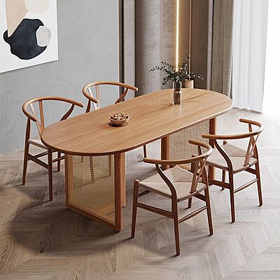 Modern Boho Rattan Dining Table
