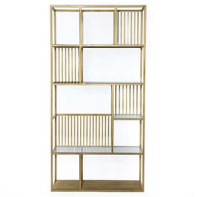 Modesto Golden Iron Frame Bookshelf with Glass Top
