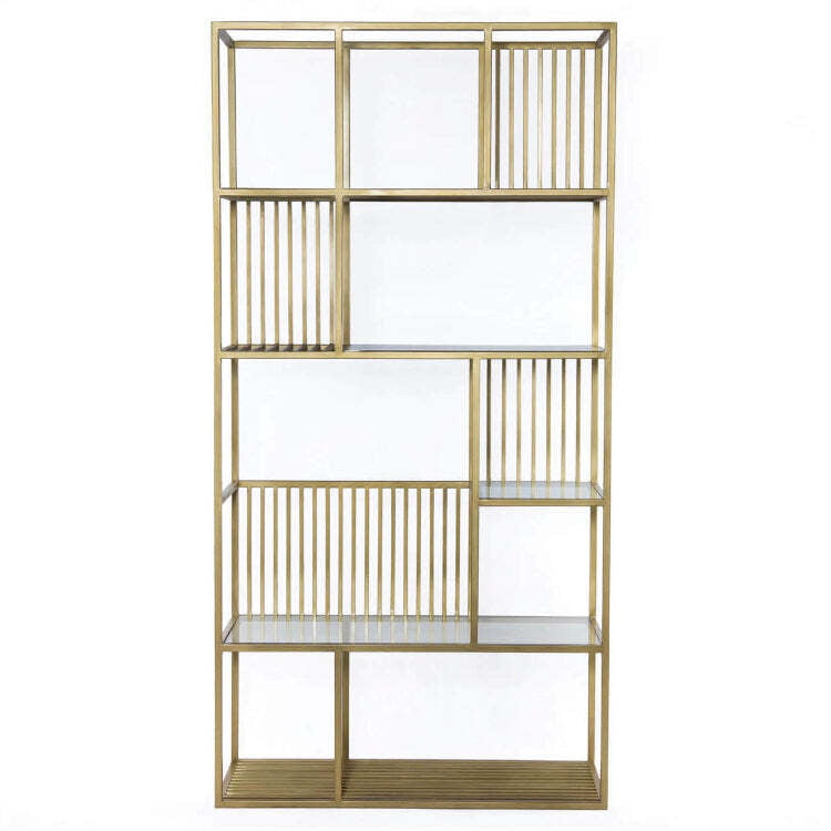 Modesto Golden Iron Frame Bookshelf with Glass Top Modesto Golden Iron Frame Bookshelf with Glass Top