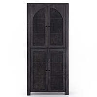 Oxnard Black Solid Wood Bookshelf With Rattan Door