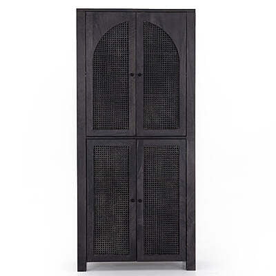 Oxnard Black Solid Wood Bookshelf With Rattan Door