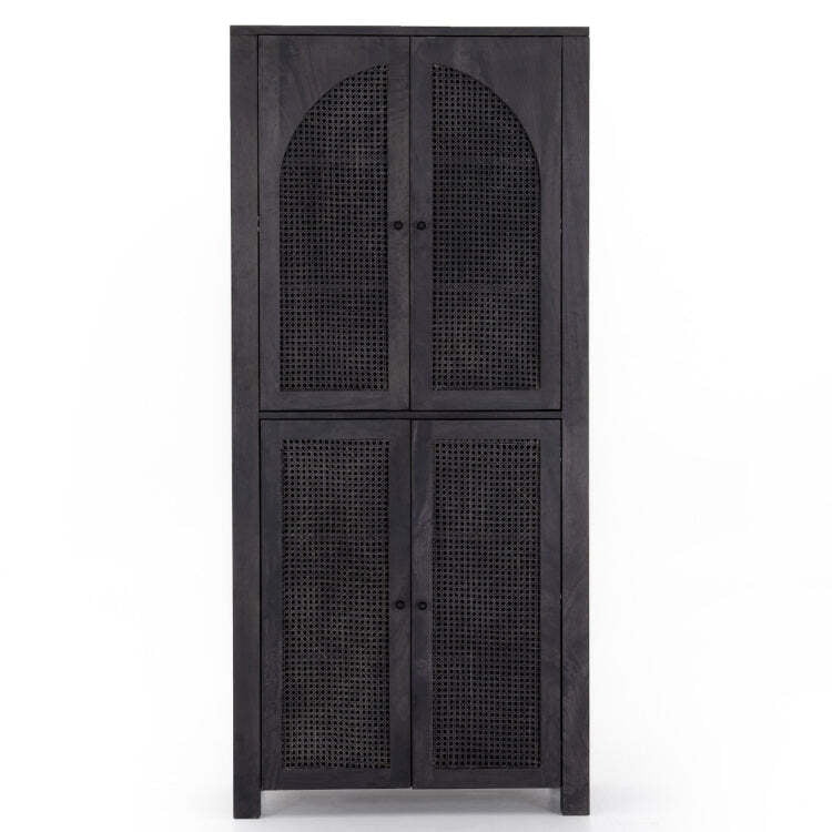 Oxnard Black Solid Wood Bookshelf With Rattan Door Oxnard Black Solid Wood Bookshelf With Rattan Door
