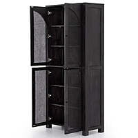 Oxnard Black Solid Wood Bookshelf With Rattan Door