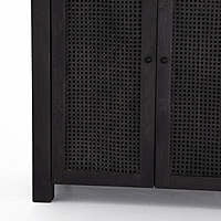 Oxnard Black Solid Wood Bookshelf With Rattan Door