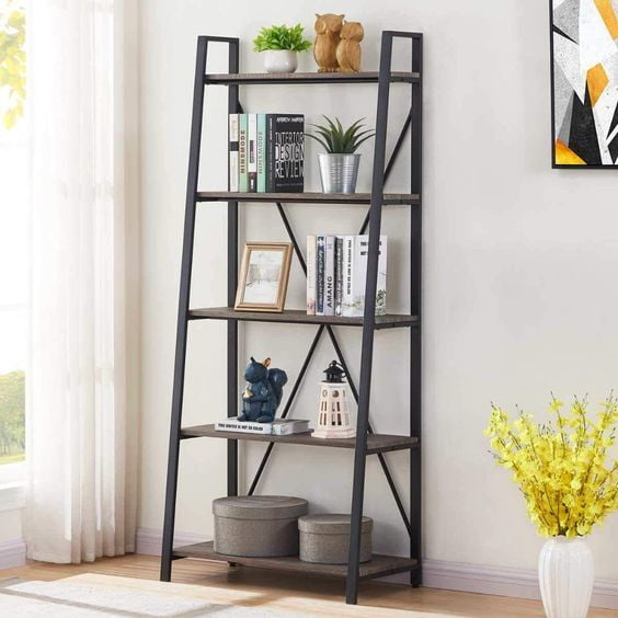 VIVAN INDUSTRIAL STYLE METAL AND WOOD BOOKSHELF