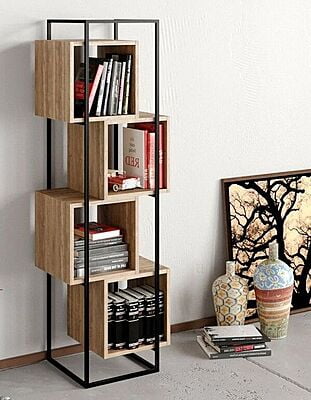 VILLA INDUSTRIAL STYLE METAL AND WOOD BOOKSHELF