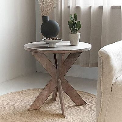Woven Boho Solid Wood End Table