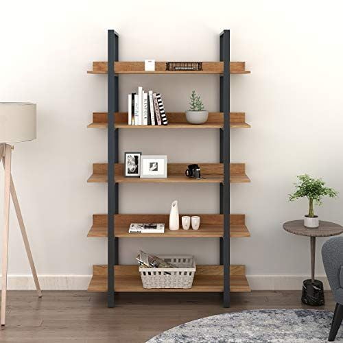 ROGER INDUSTRIAL STYLE METAL AND WOOD BOOKSHELF