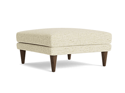 Copy of Mid-Century Solid Wood Ottoman with Curved Seat – Walnut Finish & Tan Upholstery