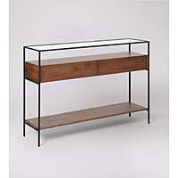 Omaha Metal Frame Glass Top + Solid Wood Console Table