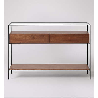 Omaha Metal Frame Glass Top + Solid Wood Console Table