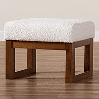 Modern Block Ottoman – Sherpa White & Walnut Finish Modern Block Ottoman – Sherpa White & Walnut Finish