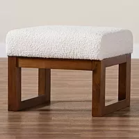 Modern Block Ottoman – Sherpa White & Walnut Finish Modern Block Ottoman – Sherpa White & Walnut Finish