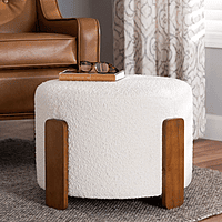 Hudson Low Ottoman – Bouclé Cream with Walnut Legs Hudson Low Ottoman – Bouclé Cream with Walnut Legs