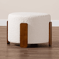 Hudson Low Ottoman – Bouclé Cream with Walnut Legs Hudson Low Ottoman – Bouclé Cream with Walnut Legs