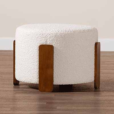 Hudson Low Ottoman – Bouclé Cream with Walnut Legs