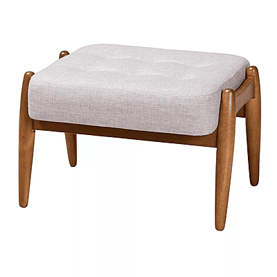 Rio Ottoman – Natural Linen with Sculpted Walnut Legs