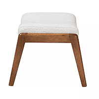 Mid-Century Contour Ottoman – Sherpa White & Walnut Wood Mid-Century Contour Ottoman – Sherpa White & Walnut Wood