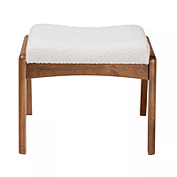 Mid-Century Contour Ottoman – Sherpa White & Walnut Wood Mid-Century Contour Ottoman – Sherpa White & Walnut Wood