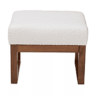 Modern Block Ottoman – Sherpa White & Walnut Finish Modern Block Ottoman – Sherpa White & Walnut Finish