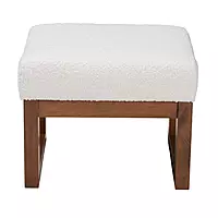 Modern Block Ottoman – Sherpa White & Walnut Finish Modern Block Ottoman – Sherpa White & Walnut Finish