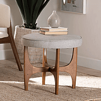 Oslo Round Stool – Natural Linen with Walnut Finish Oslo Round Stool – Natural Linen with Walnut Finish