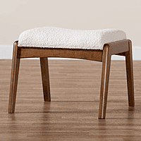 Mid-Century Contour Ottoman – Sherpa White & Walnut Wood Mid-Century Contour Ottoman – Sherpa White & Walnut Wood