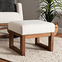 Modern Block Ottoman – Sherpa White & Walnut Finish Modern Block Ottoman – Sherpa White & Walnut Finish