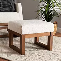 Modern Block Ottoman – Sherpa White & Walnut Finish Modern Block Ottoman – Sherpa White & Walnut Finish