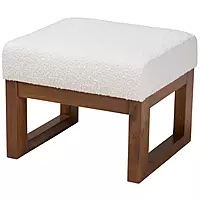 Modern Block Ottoman – Sherpa White & Walnut Finish Modern Block Ottoman – Sherpa White & Walnut Finish