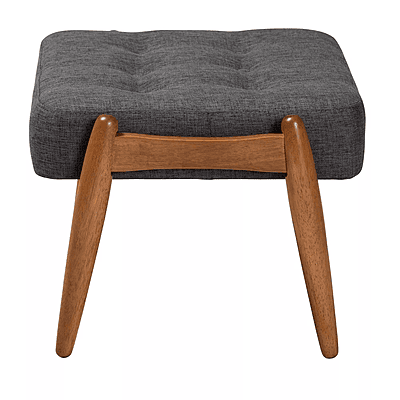Rio Ottoman – Charcoal Linen with Sculpted Walnut Legs