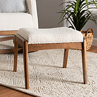 Mid-Century Contour Ottoman – Sherpa White & Walnut Wood Mid-Century Contour Ottoman – Sherpa White & Walnut Wood