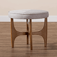 Oslo Round Stool – Natural Linen with Walnut Finish Oslo Round Stool – Natural Linen with Walnut Finish