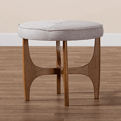 Oslo Round Stool – Natural Linen with Walnut Finish