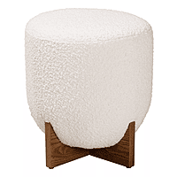 Danube Round Ottoman – Sherpa White with Solid Wood X-Base Danube Round Ottoman – Sherpa White with Solid Wood X-Base