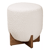 Danube Round Ottoman – Sherpa White with Solid Wood X-Base Danube Round Ottoman – Sherpa White with Solid Wood X-Base
