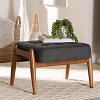 Rio Ottoman – Charcoal Linen with Sculpted Walnut Legs Rio Ottoman – Charcoal Linen with Sculpted Walnut Legs