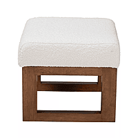 Modern Block Ottoman – Sherpa White & Walnut Finish Modern Block Ottoman – Sherpa White & Walnut Finish