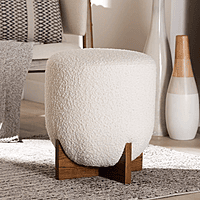 Danube Round Ottoman – Sherpa White with Solid Wood X-Base Danube Round Ottoman – Sherpa White with Solid Wood X-Base