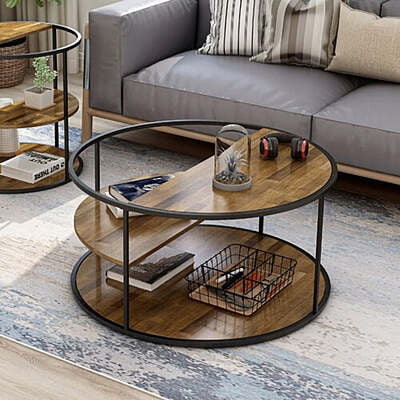 Diego Floor Shelf Coffee Table with Storage with Metal