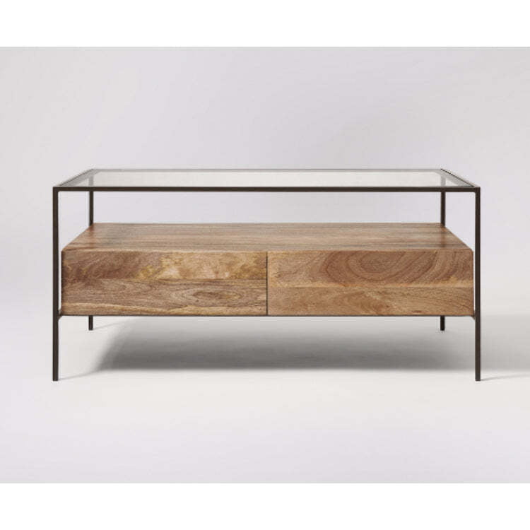 Omaha Natural Finish Metal Frame Glass Top Coffee Table Omaha Natural Finish Metal Frame Glass Top Coffee Table