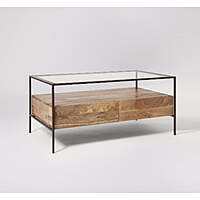 Omaha Natural Finish Metal Frame Glass Top Coffee Table Omaha Natural Finish Metal Frame Glass Top Coffee Table