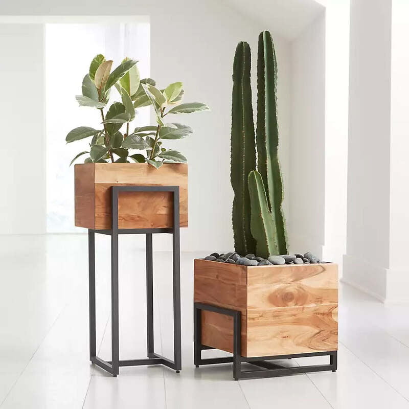 Metal and Wood Set Of Planters