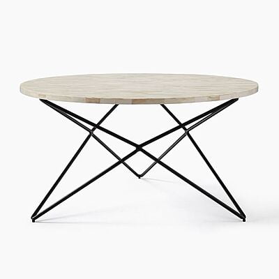 CRYSTA ROUND COFFEE TABLE WITH WHITE WASHED FINISH SOLID WOOD TOP