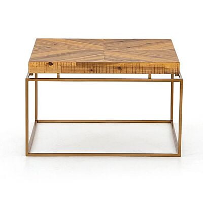 CINDY COFFEE TABLE WITH DULL GOLD METAL BASE AND SOLID WOOD TOP