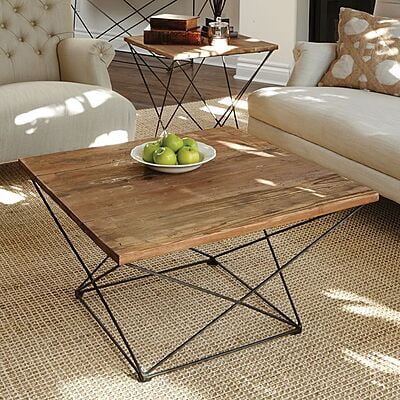 MATHEW EDITION COFFEE TABLE WITH RUSTIC SOLID WOOD TOP