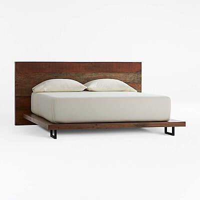 Vintage Industrial  Platform Bed With Front Storage In solid Wood - King Size
