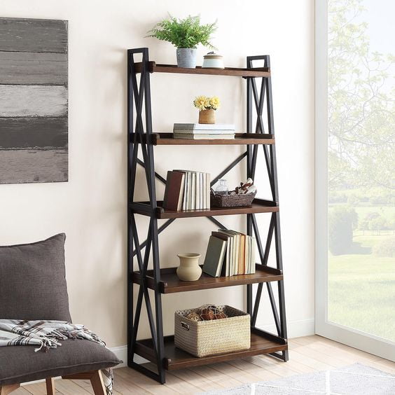 LUX INDUSTRIAL STYLE METAL AND WOOD BOOKSHELF LUX INDUSTRIAL STYLE METAL AND WOOD BOOKSHELF