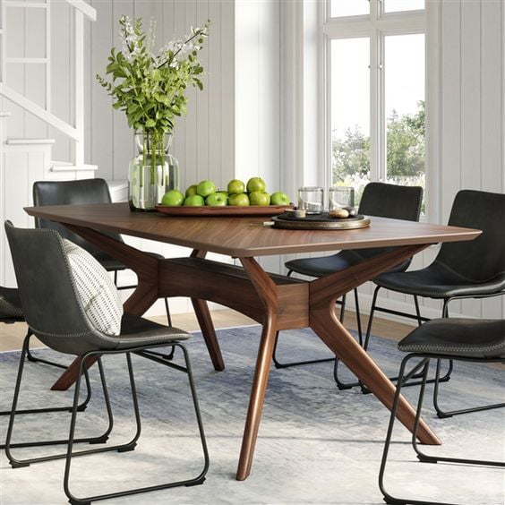 Mid-Century Modern Wooden Dining Table – Sculpted Base Design